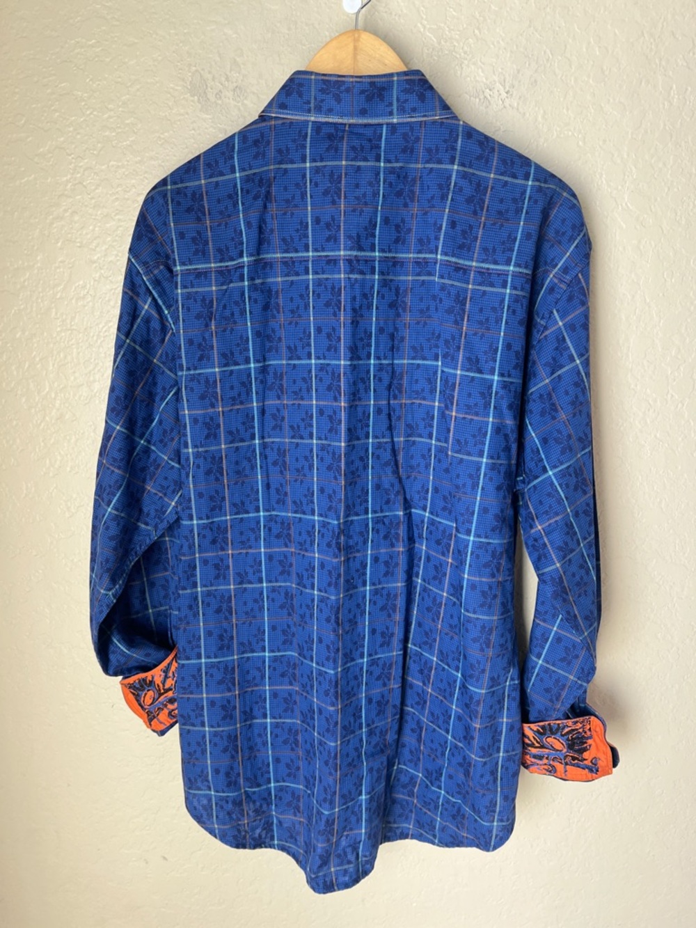 Robert Graham blue floral windowpane button down shirt XL - Picture 7 of 8
